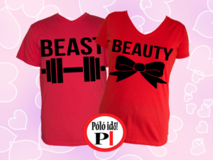 páros pólók beauty and beast piros