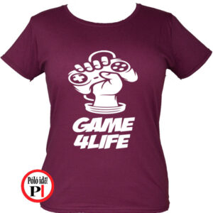 gamer póló game for life női burgundi