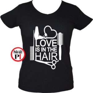 fodrász póló hair love fekete