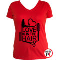 fodrász póló hair love piros