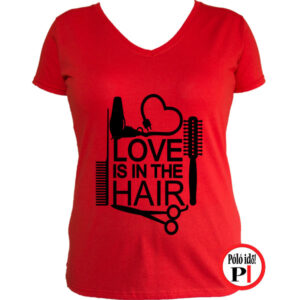 fodrász póló hair love piros