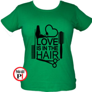 fodrász póló hair love zöld