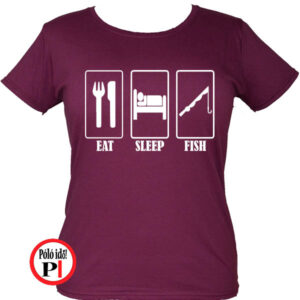 női eat sleep horgász póló burgundi