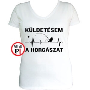 horgász póló küldestés női fehér