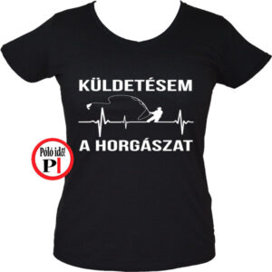 horgász póló küldestés női fekete