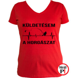 horgász póló küldestés női piros