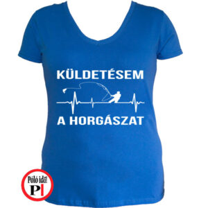 horgász póló küldestés női kék