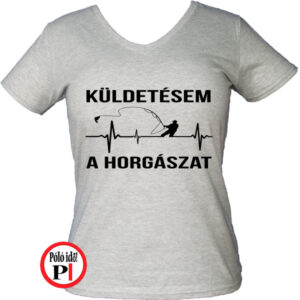 horgász póló küldestés női szürke