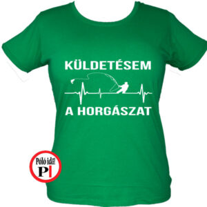 horgász póló küldestés női zöld