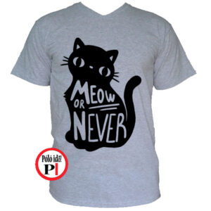 macska póló meow or never szürke
