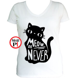 macska póló meow or never női fehér