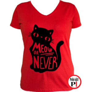 macska póló meow or never női piros