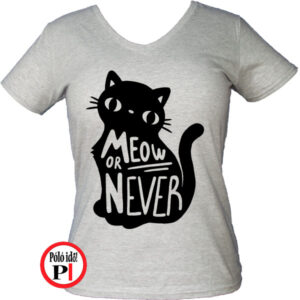 macska póló meow or never női szürke