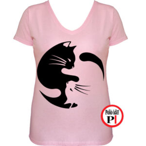 macska póló yinyang női pink