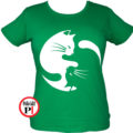 macska póló yinyang női zöld
