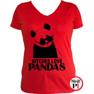 panda póló bitches női piros