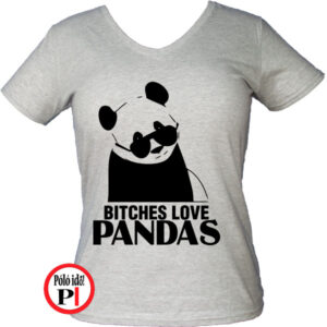 panda póló bitches női szürke