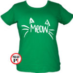 macska póló meow női zöld