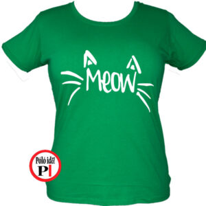 macska póló meow női zöld