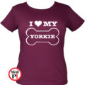 kutya póló love my yorkie női burgundi