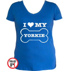 kutya póló love my yorkie női kék