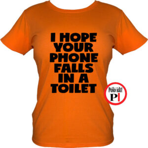 vicces póló toilet phone női narancs