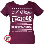 ajándék keresztanya póló női burgundi