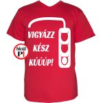 autós póló vigyázz kész piros