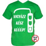 autós póló vigyázz kész zöld