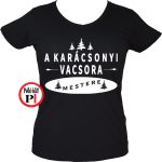 Női a karácsonyi vacsora mestere póló fekete